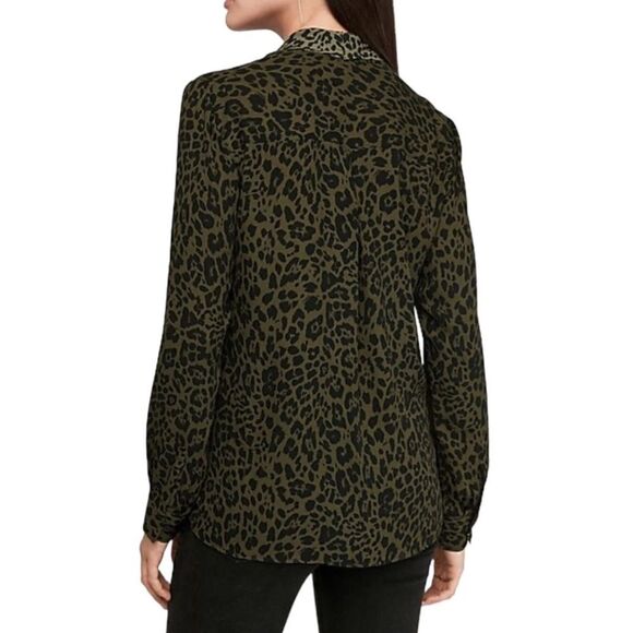 Express Olive Animal Print Twist Blouse V-Neck Long Sleeve XL Sheer Fabric - Picture 2 of 5